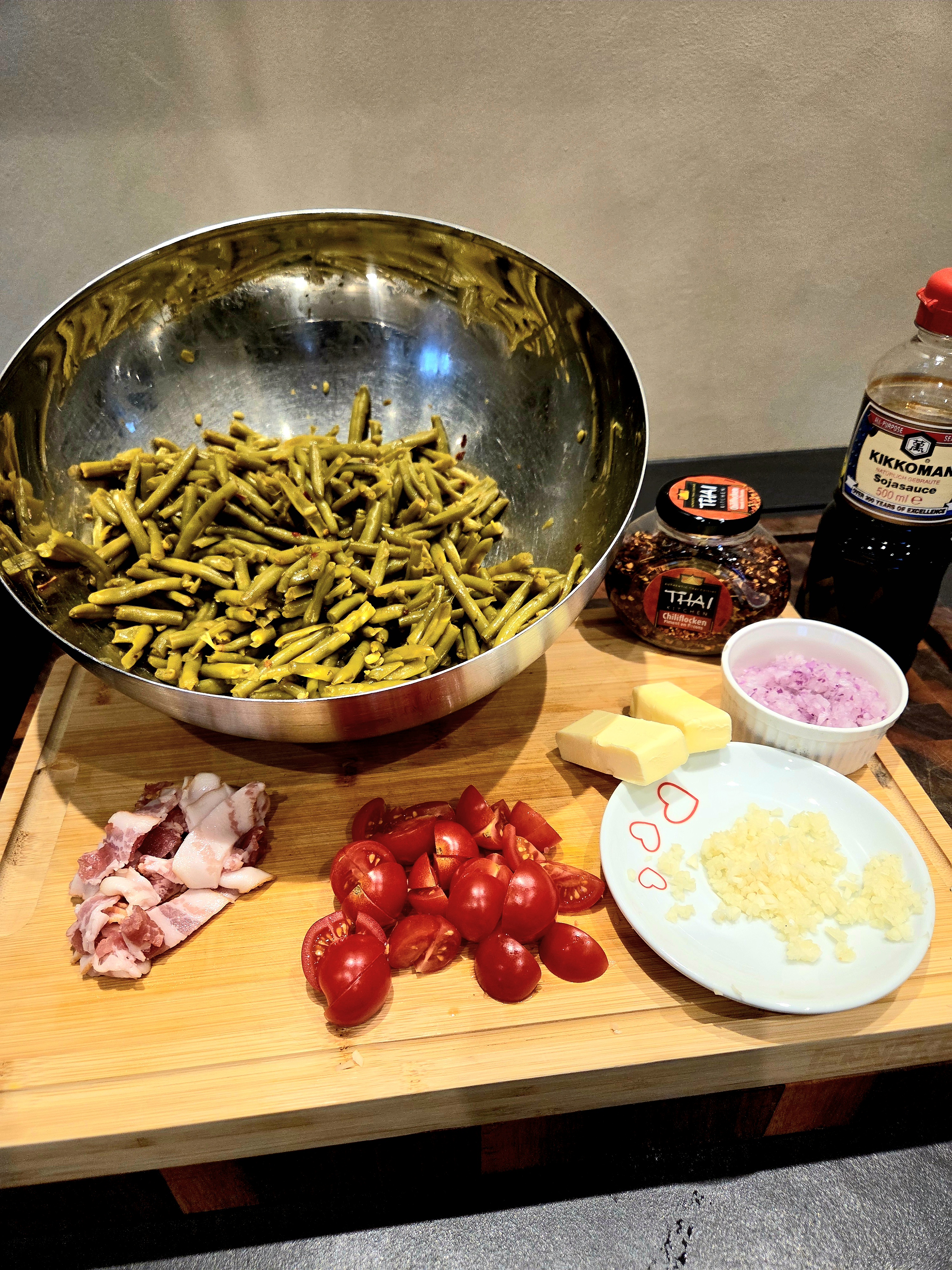 Bohnen / Tomaten / Speck